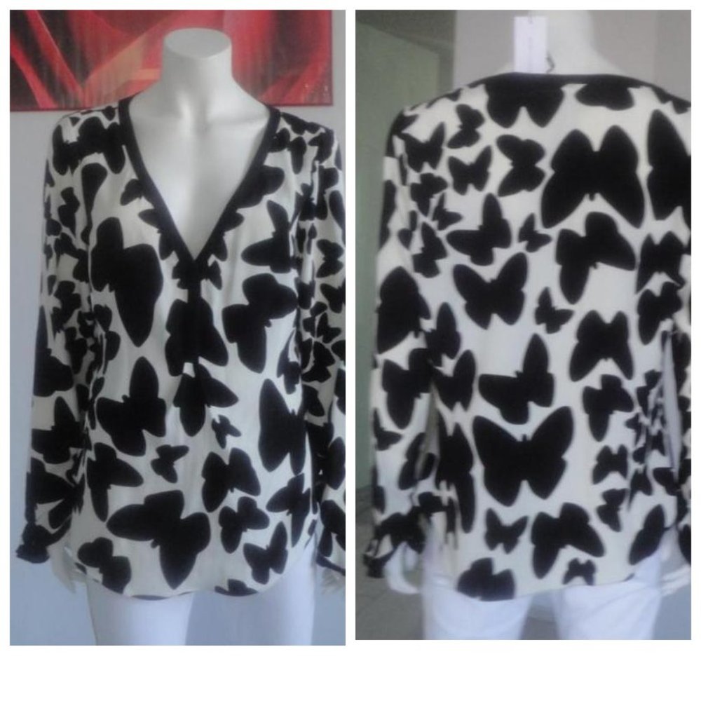 RARE NWT Diane von Furstenberg DVF Butterfly Silk Blend Blouse Size 14